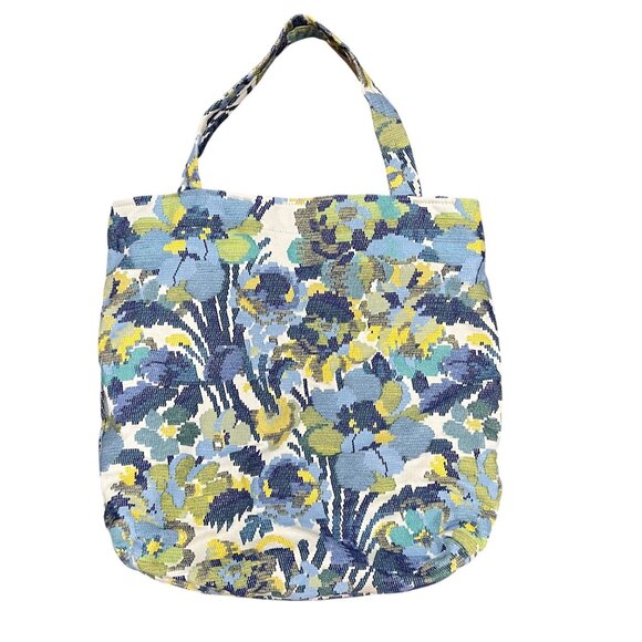 Handmade Floral Tapestry Tote Bag With Blue & Green Pattern - Picture 1 of 5